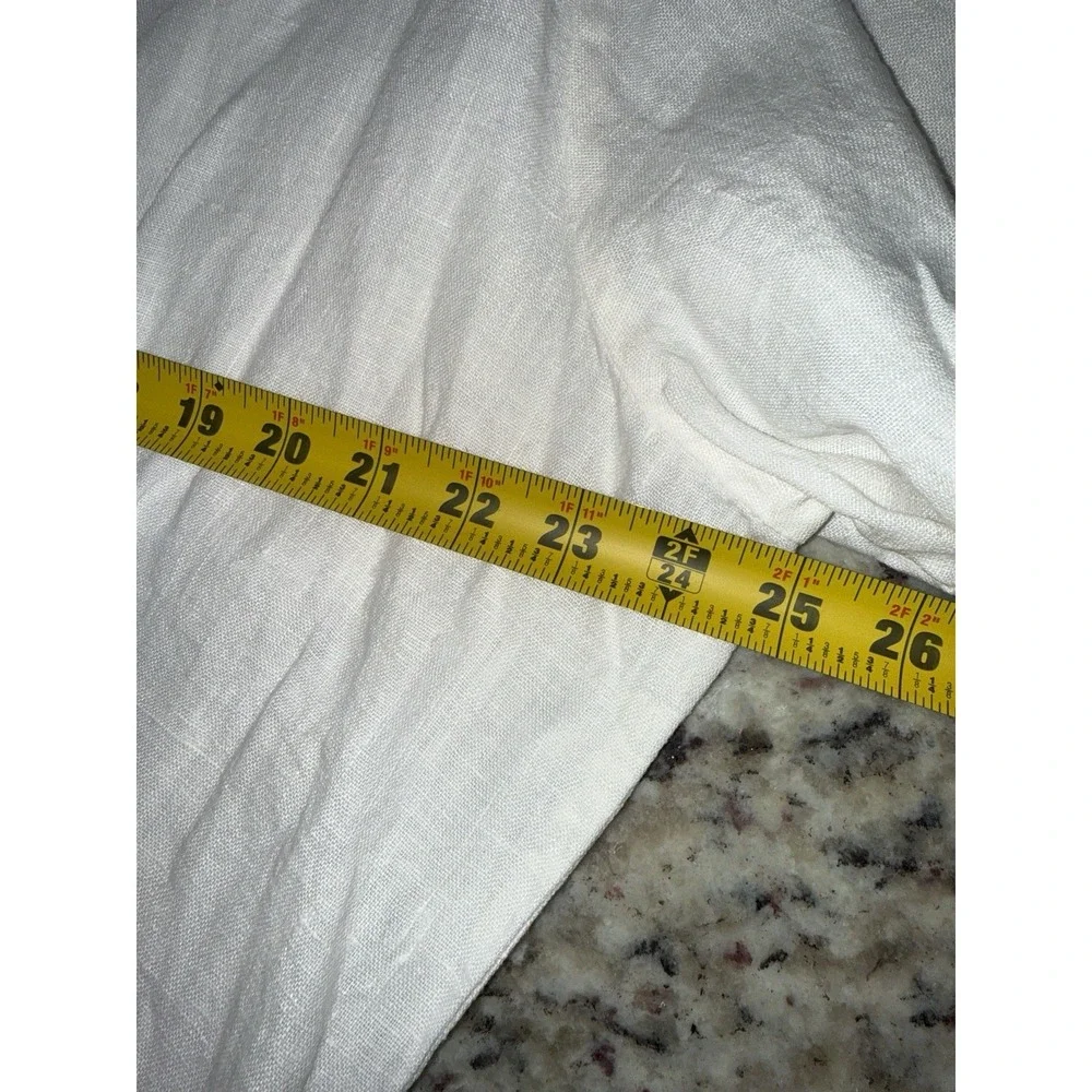FLAX 100% Linen White Short Sleeve Button Down Shirt Blouse Lagenlook - Large - Picture 6 of 7